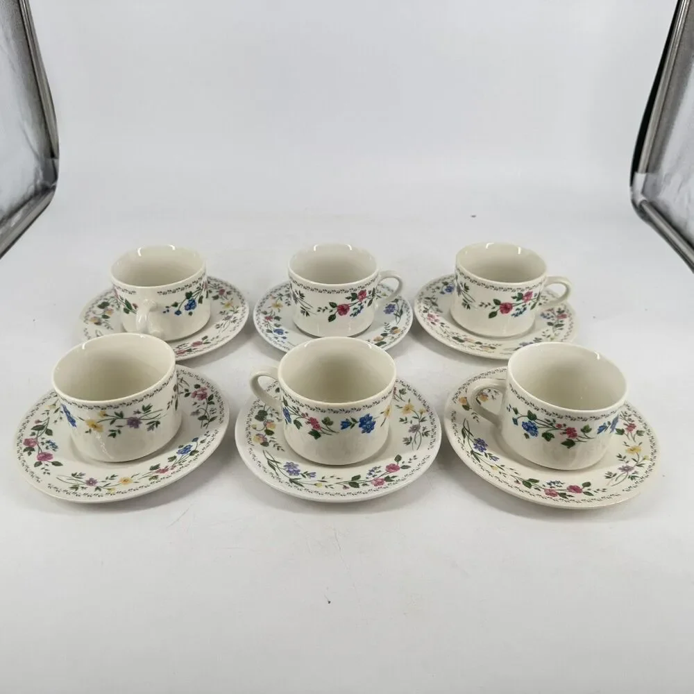 Vintage 1993 Farberware English Garden #225 Set of 6 Cups & Saucers